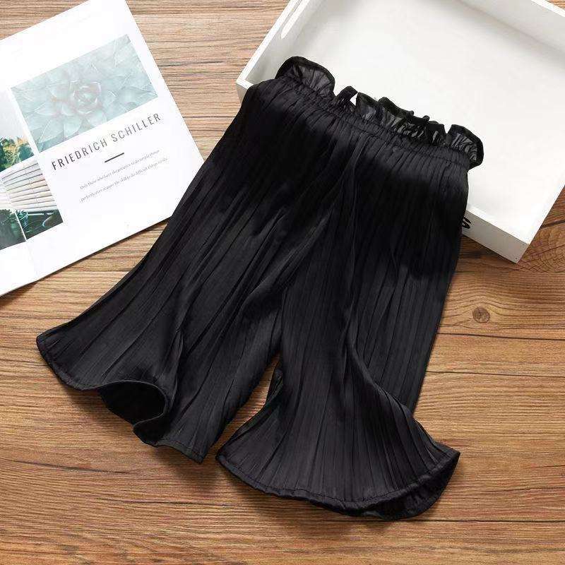 Teenage Girls Summer Wide Leg Pants Thin Chiffon Pants Kids Loose Pleated Fashion Baby Trousers