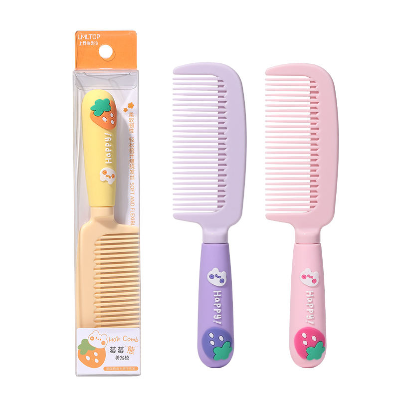 Cute cartoon strawberry bear hair combs for women accessories soft rubber handle hair comb and brushes SY748