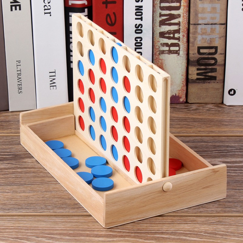 Classic 4 in a Row Board Wooden Connect Game for Kids Family Toy