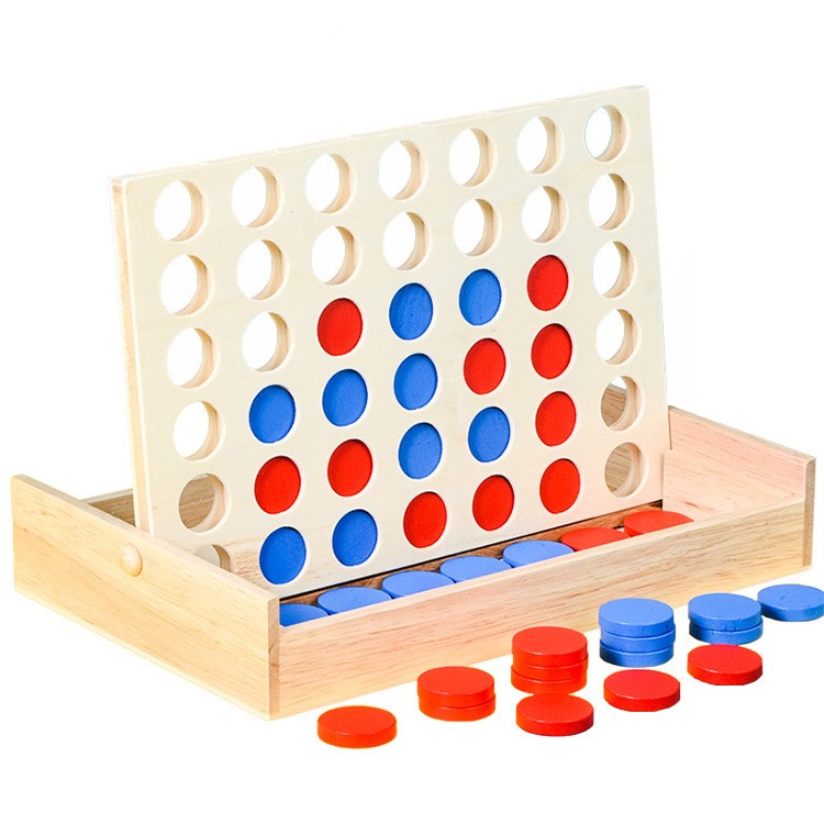 Classic 4 in a Row Board Wooden Connect Game for Kids Family Toy