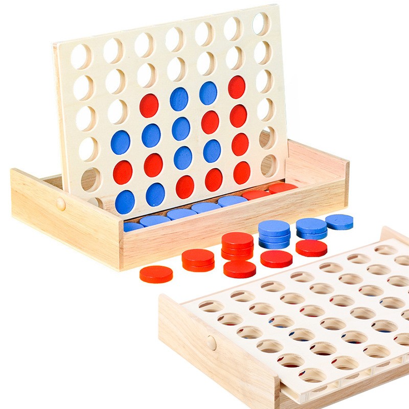 Classic 4 in a Row Board Wooden Connect Game for Kids Family Toy