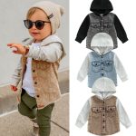 Fall Autumn Long Sleeve Button Down Kids Hooded Jeans Shacket Coat Toddler Baby Boys Girls Hoodie Denim Jackets with Pockets