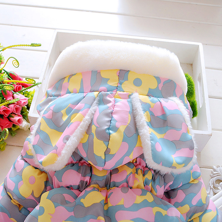 Sweet Princess Girls Coat Autumn Winter Warm Hooded Outerwear Cute Rabbit Ears Plush Cotton 1 Pcs/ Opp Bag