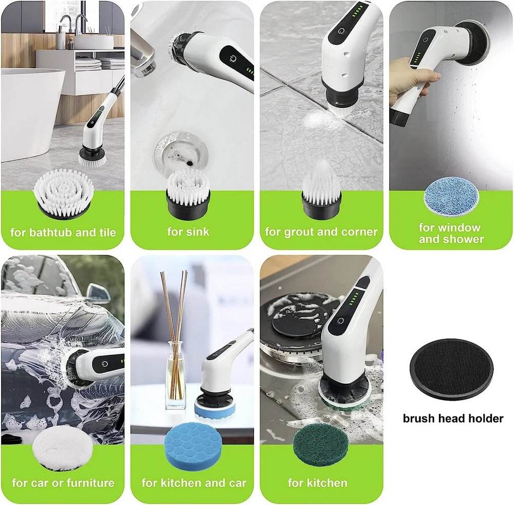 9 in 1 Electric Spin Scrubber Cordless Bath Scrubber Electric Cleaning Brush