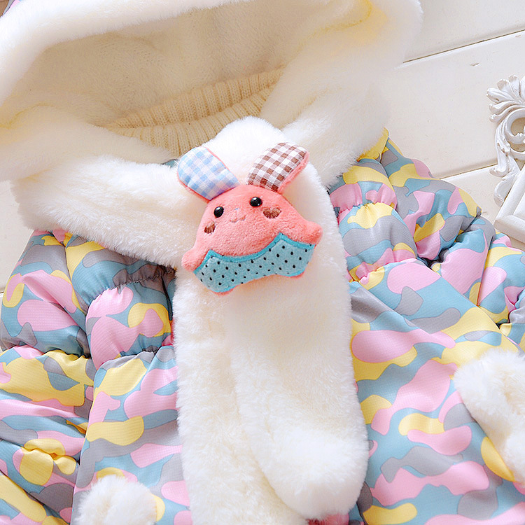 Sweet Princess Girls Coat Autumn Winter Warm Hooded Outerwear Cute Rabbit Ears Plush Cotton 1 Pcs/ Opp Bag