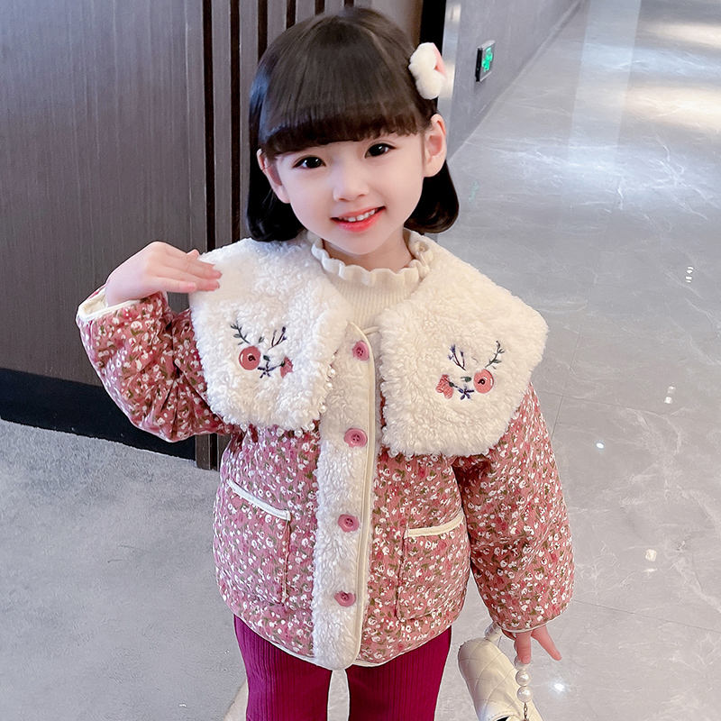 Girls new fashion Fluffy lapel outerwear children's winter thicken Cotton-padded clothes winter clothes for kids