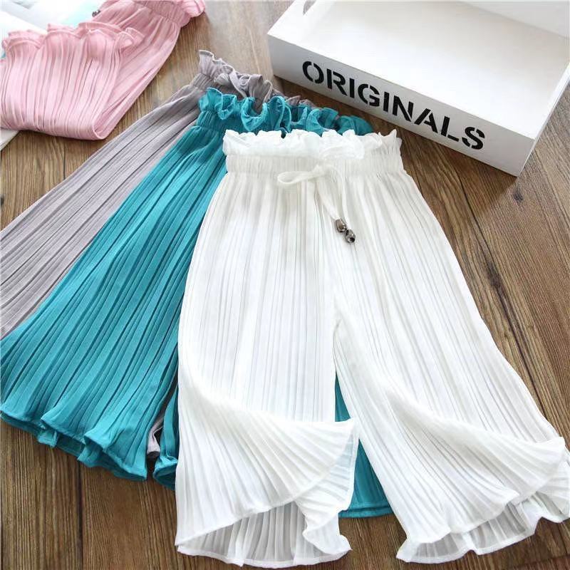 Teenage Girls Summer Wide Leg Pants Thin Chiffon Pants Kids Loose Pleated Fashion Baby Trousers