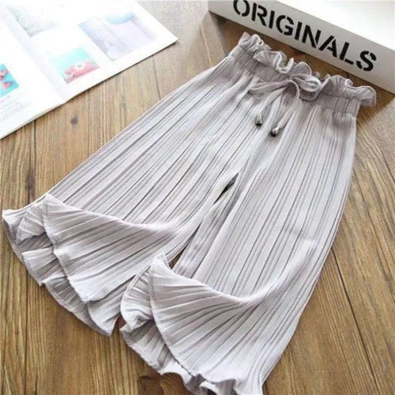 Teenage Girls Summer Wide Leg Pants Thin Chiffon Pants Kids Loose Pleated Fashion Baby Trousers