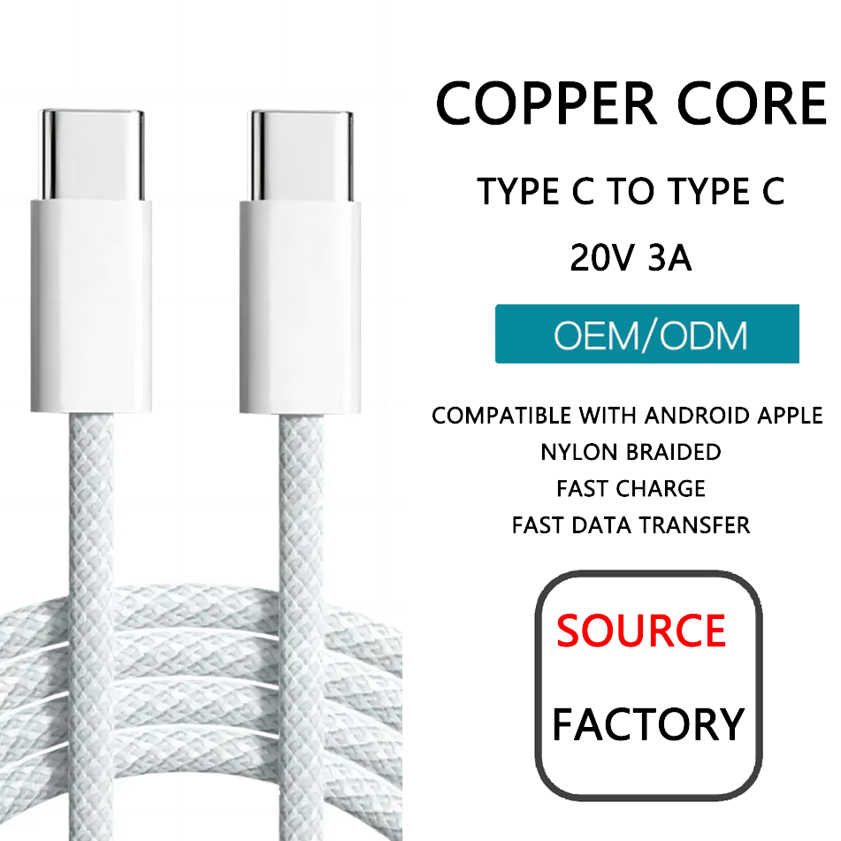 USB Type C To Type C PD 60W Nylon Braid 20V 3A Type-C Charging Date Cables For Iphone Charge Usb Cable