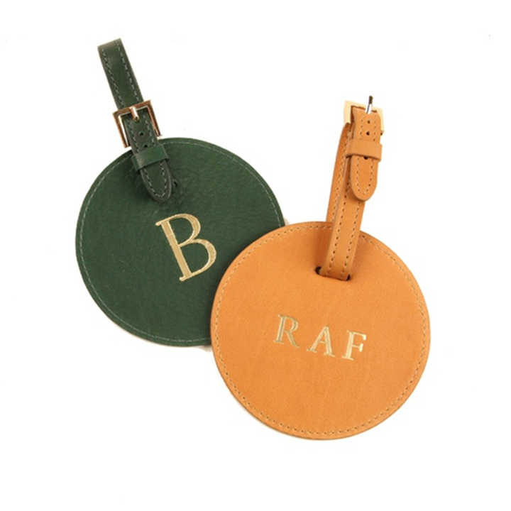 Personalized embossed english words sublimation custom logo round airplane pu leather travel luggage tags