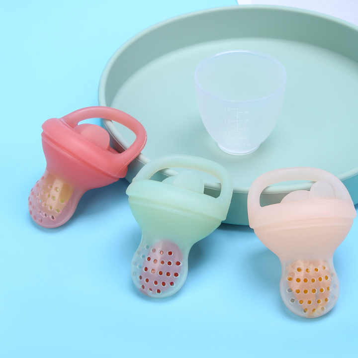 Custom BPA Free Reusable Slow Food Fruit Feeder Set Silicone Baby Pacifier LFGB