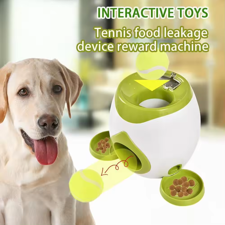 Automatic Throw Leak Food Feeder Treat Dispenser Dogs Training Tennis Ball Thrower Launcher