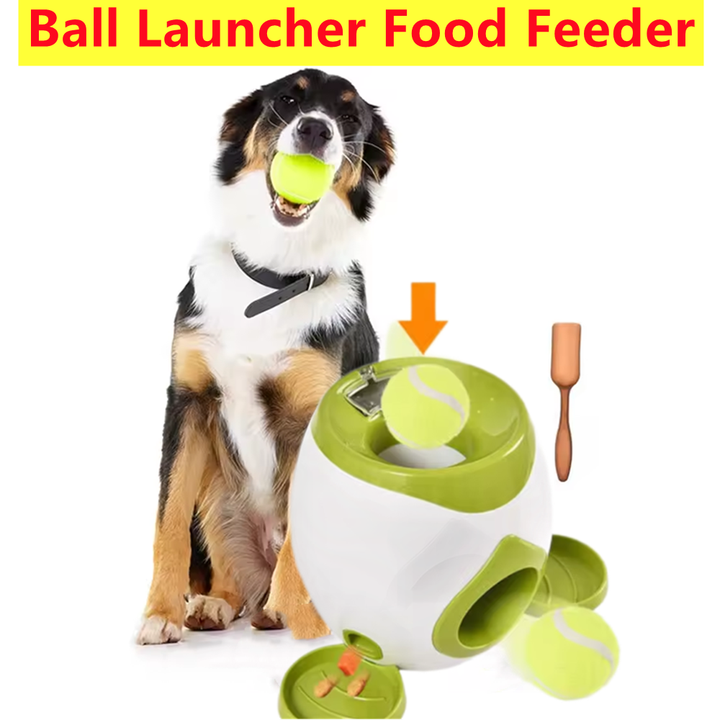 Automatic Throw Leak Food Feeder Treat Dispenser Dogs Training Tennis Ball Thrower Launcher