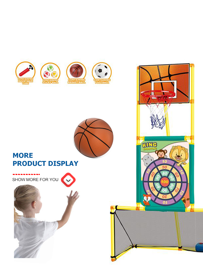 Kids outdoor sports toys 3-in-1football sticky ball toys basketball game with Basketball hoop basketball stand