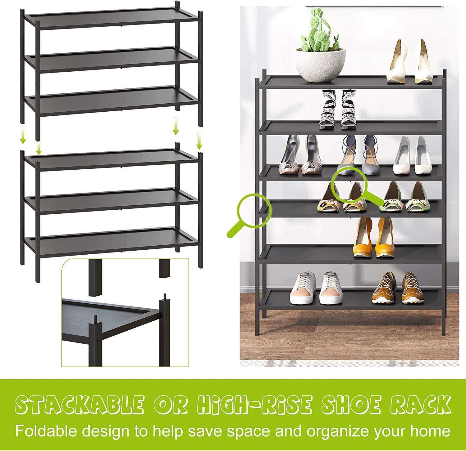 3-Tier Wooden Shoe Rack Premium Stackable Shoe Shelf Storage Organizer for Hallway Closet Living Room Entryway Slipper Organizer