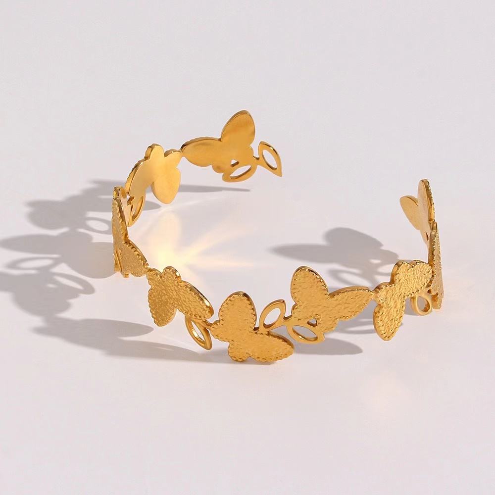 Stainless Steel Butterfly Cuff Bangles 18K Gold PVD Plated Waterproof Non tarnish wholesale