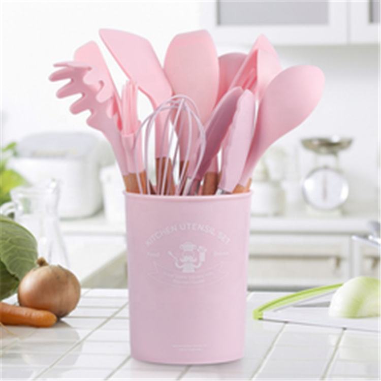 12 Pcs Kitchen Accessories Tools Kitchenware Cocina Cookware Set Silicone Cooking Utensils With Natural Wooden Handles