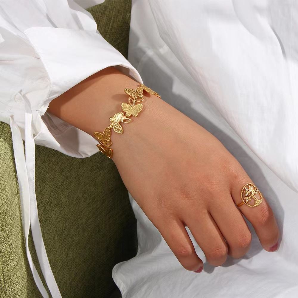 Stainless Steel Butterfly Cuff Bangles 18K Gold PVD Plated Waterproof Non tarnish wholesale