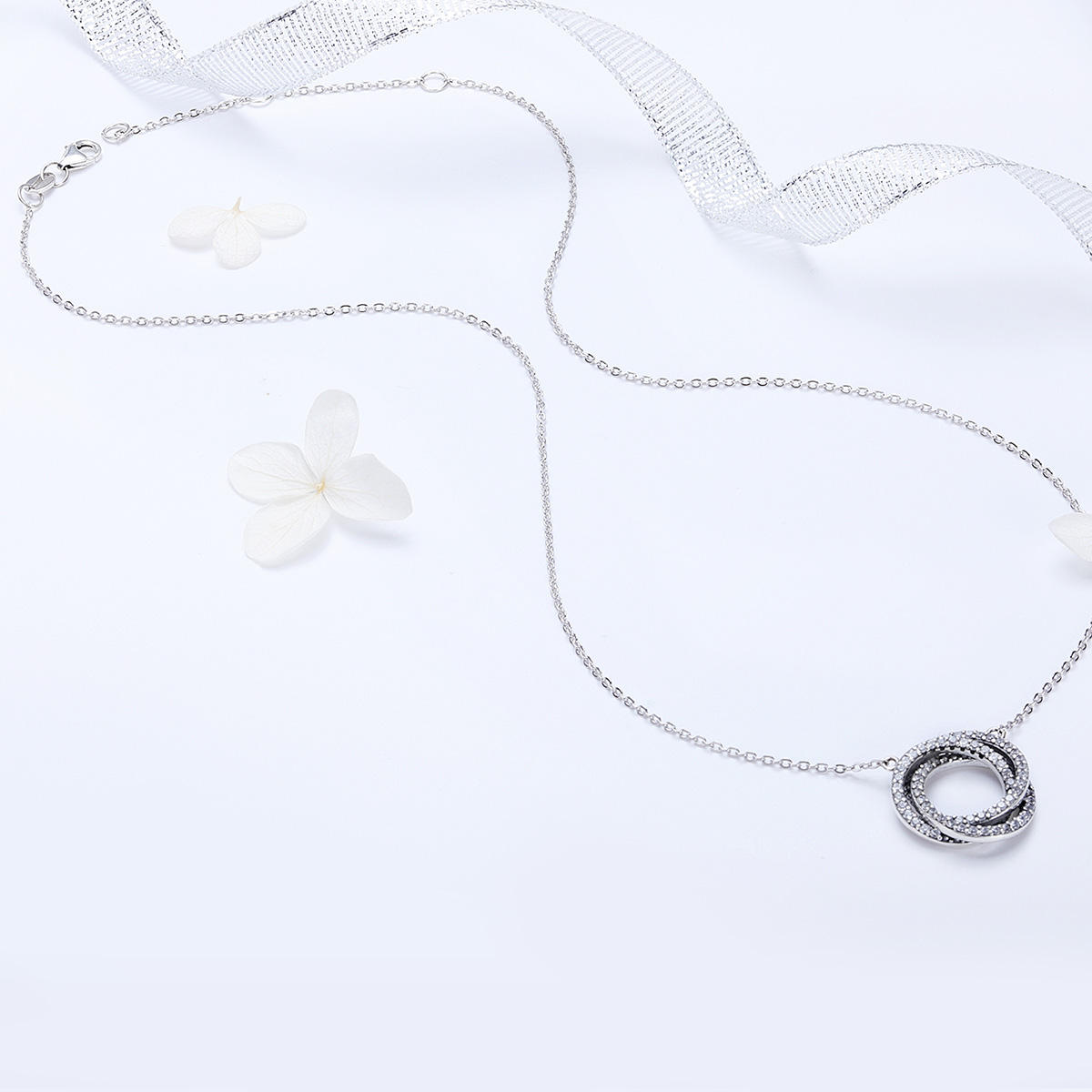 Sterling silver set diamond necklace