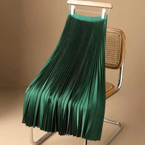 2024 Solid color satin pleated skirt oversized skirt for women