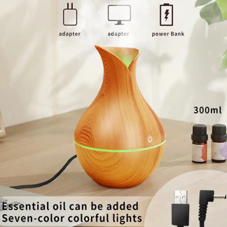 Christmas 2024 wood grain humidifier Ultrasonic Cool Mist Air Humidifiers led light USB Mini wooden humidificador for home