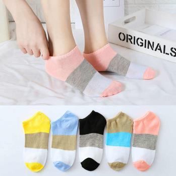 Youki colorful no show simple stripe stars heart cotton women  short ankle socks