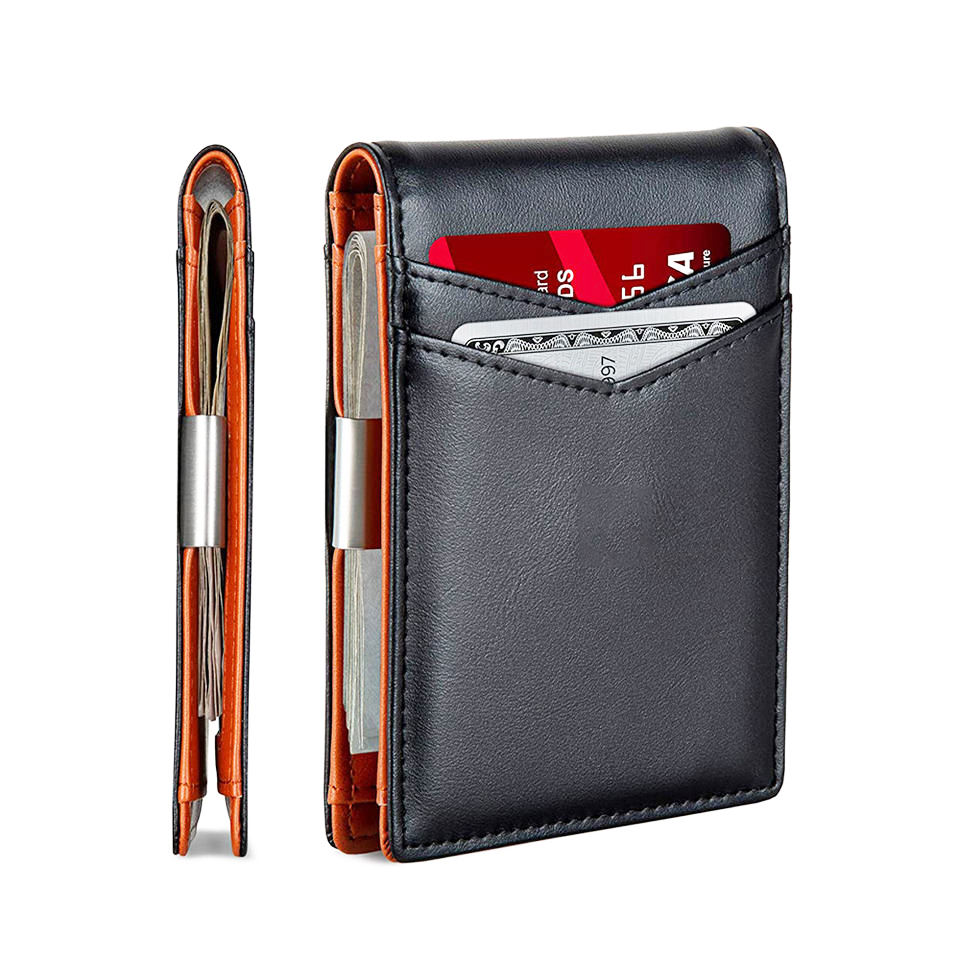 leather money clip slim wallet rfid blocking men slim leather money clip wallet