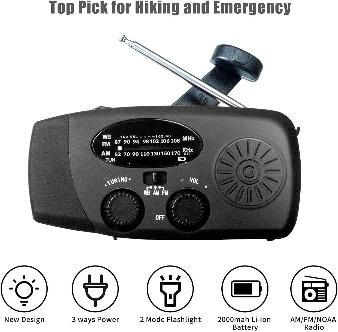 Solar Rechargeable Emergency Weather Band Radio Crank Outdoor Dynamo Radio