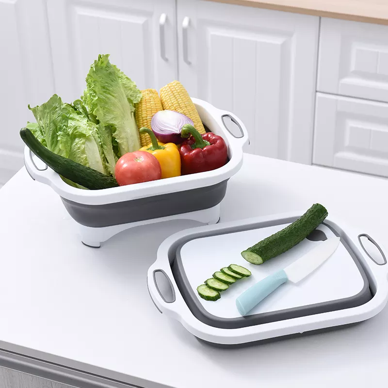 kitchen multi-purpose 6L folding basin with cutting chopping board multifunction vegetable cutter with drain basket