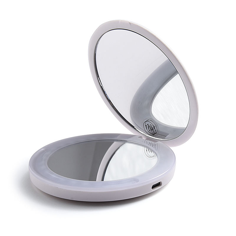 Desk Cosmetic Mirror Travel Chargeable LED Light Magnifying Makeup Compact Pocket Mirror