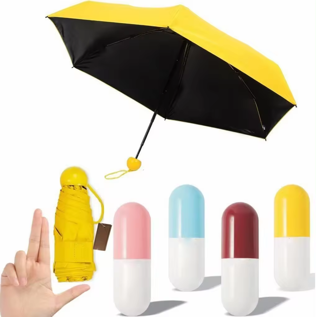 Sun Protection UV Travel Custom Mini Pocket Ladies Umbrella 5 Fold outdoor Compact Capsule umbrella with logo