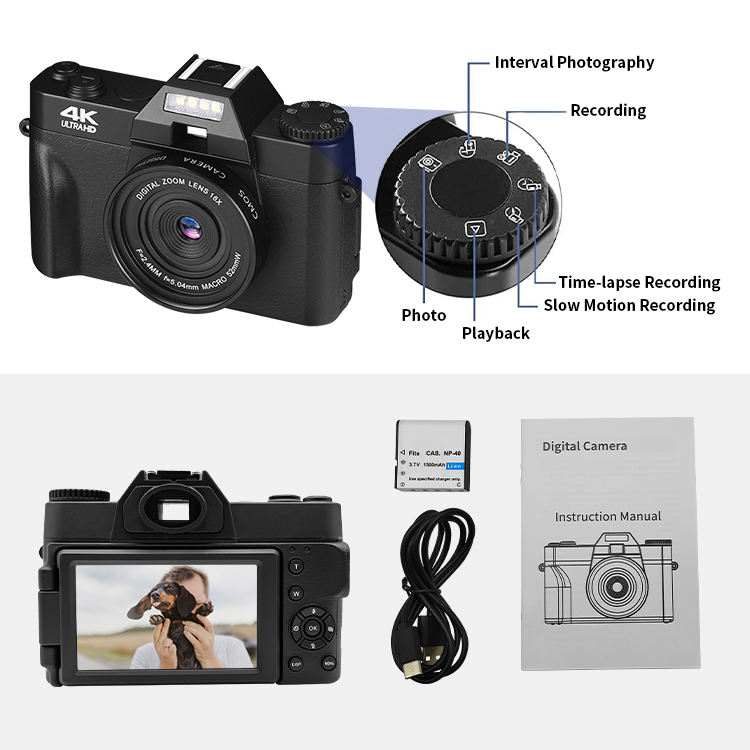 Camcorder Auto Focus 3 inch Screen 48MP Photo Video 16X Zoom Wifi 4K Digital Retro Camera