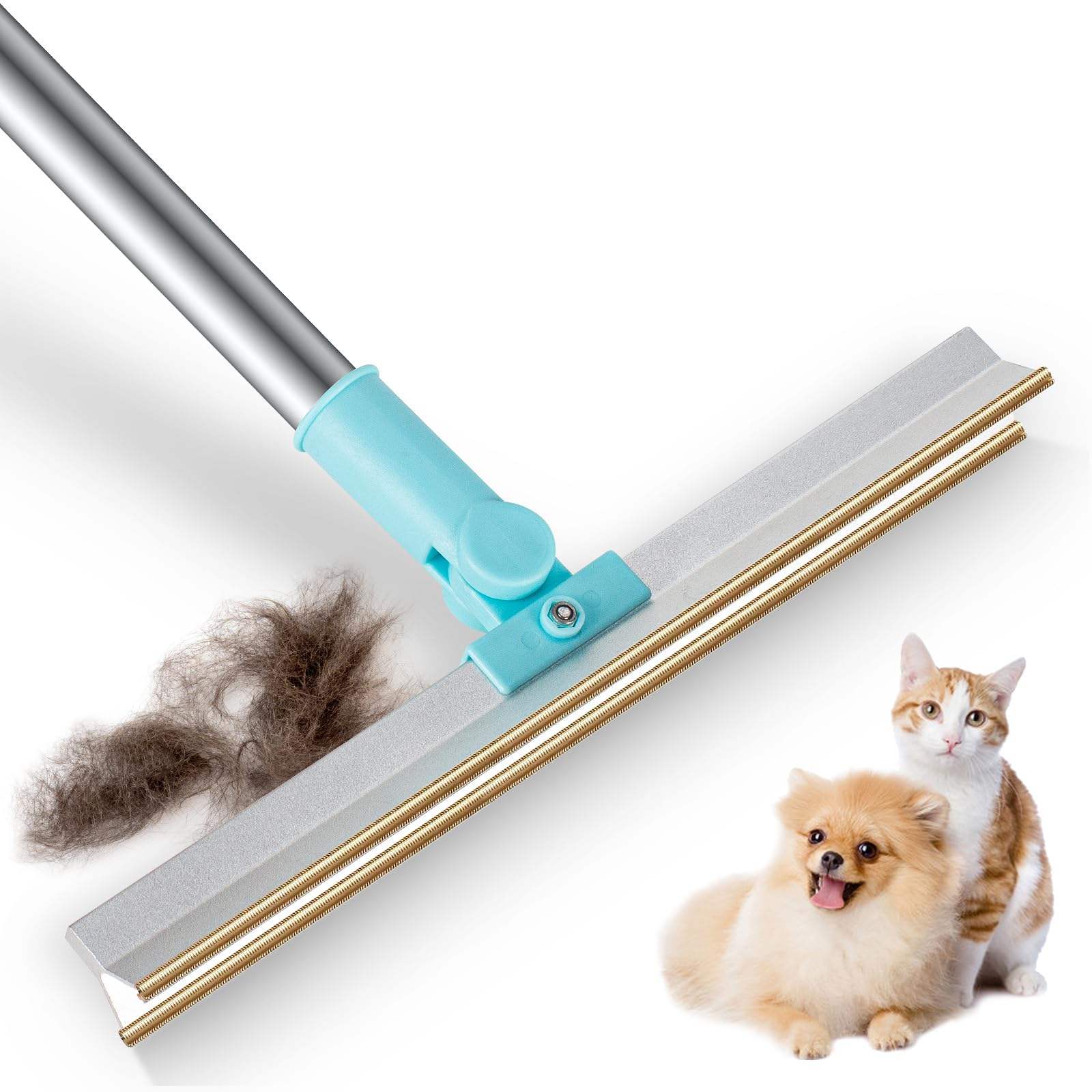 Dog Hair Remover Carpet Scraper and Brush Adjustable 55" Long Handle Carpet Rake for Pet Hair Removal