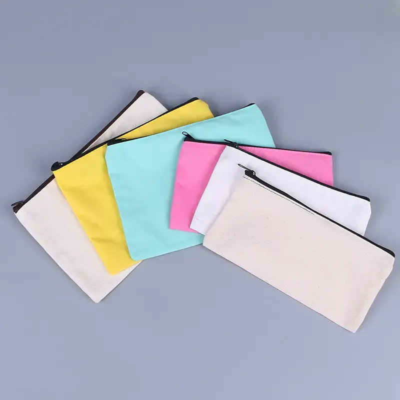 Cotton Plain Canvas Terry Cloth Zipper Pouch Cosmetic Bag Portable Travel Makeup Pouch