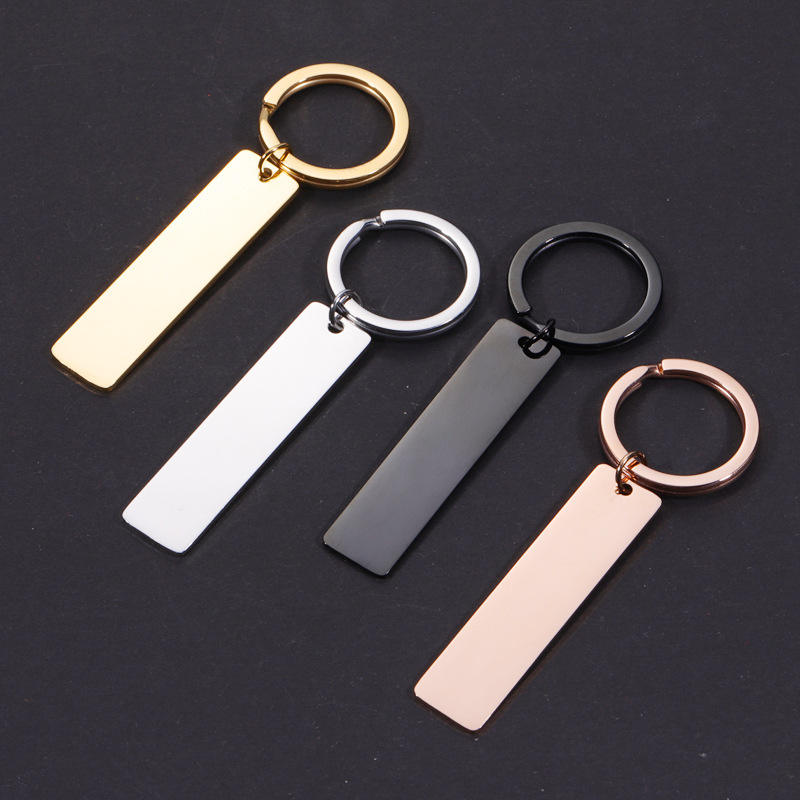 Blanks Strip Bar DIY Stainless Steel Keychain For Engrave Gold Rose Gold Silver Color Metal Keychain Mirror Polished