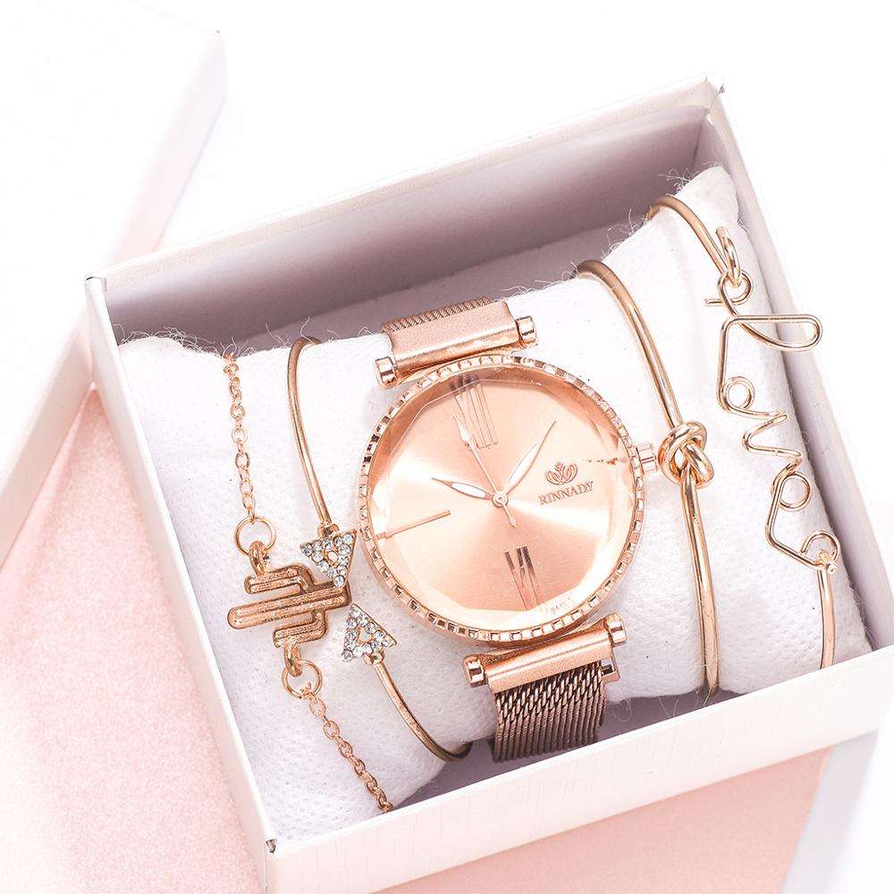 Leather Analog Quartz WristWatch Lady Watch Set Reloj Mujer ow05