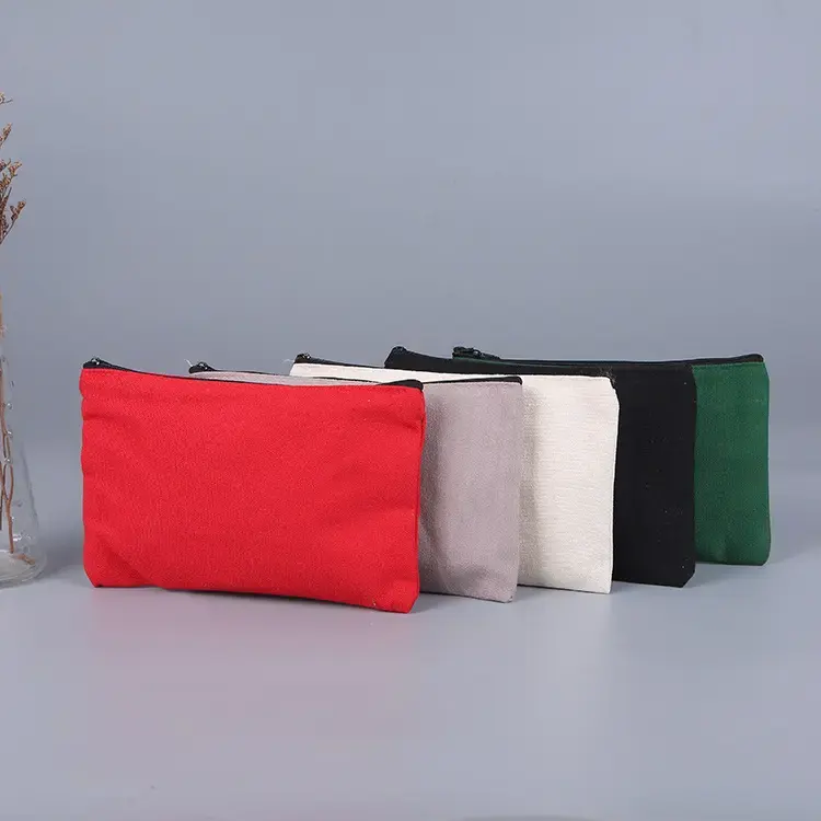 Cotton Plain Canvas Terry Cloth Zipper Pouch Cosmetic Bag Portable Travel Makeup Pouch