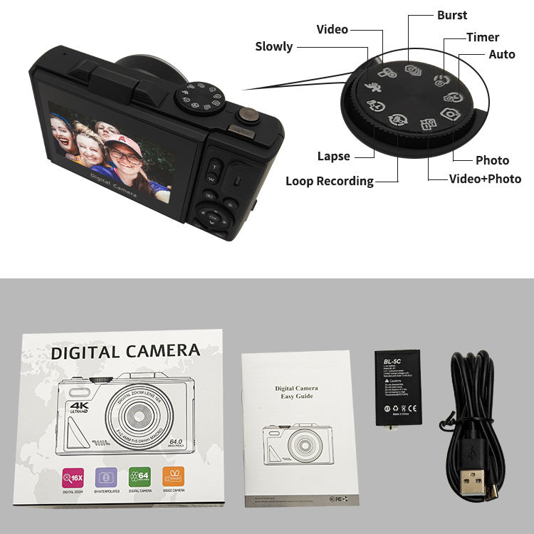 3inch Flip Up Screen Compact Selfie Camcorder Retro Vlog 4K Digital Camera