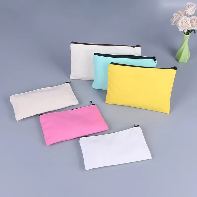 Cotton Plain Canvas Terry Cloth Zipper Pouch Cosmetic Bag Portable Travel Makeup Pouch