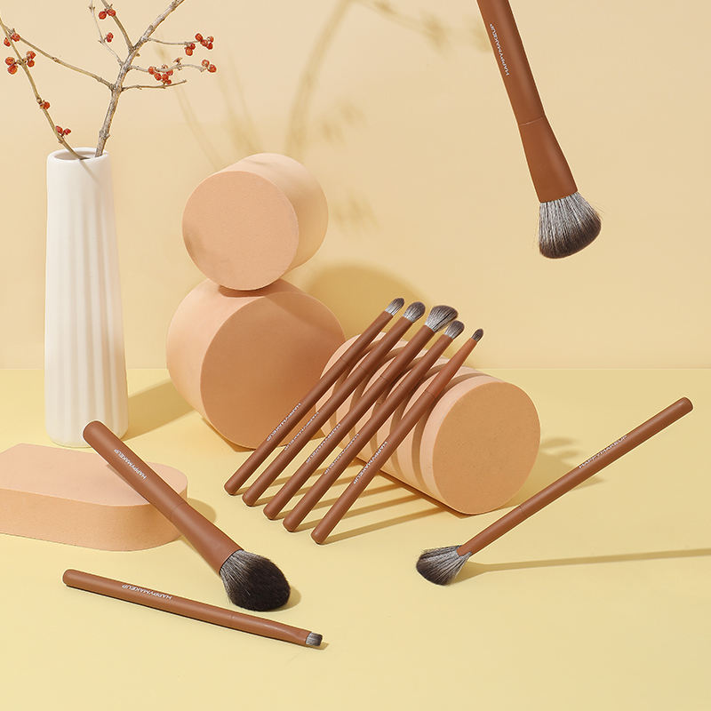 Luxury Premium Vegan Brown Cosmetic Makeup Brush Set