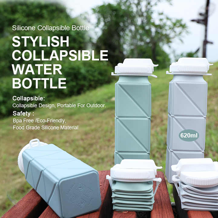 Reusable Leakproof 620ml Silicone Kids Water Bottle Gym Outdoor Running Sport Collapsible Water Bottle