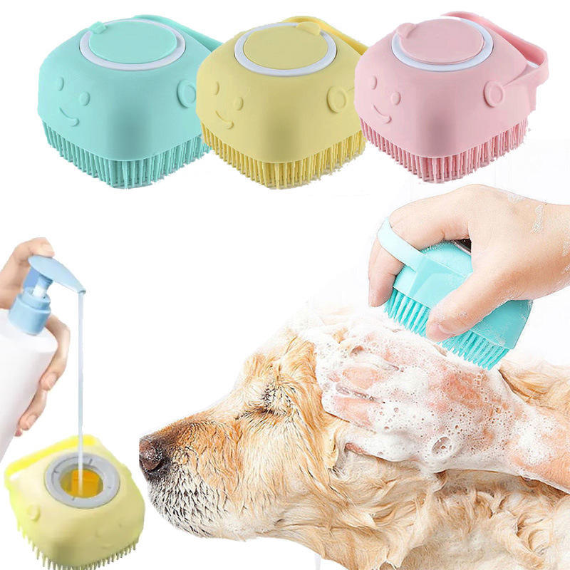 Dog bath brush with soap dispenser pet comb brush