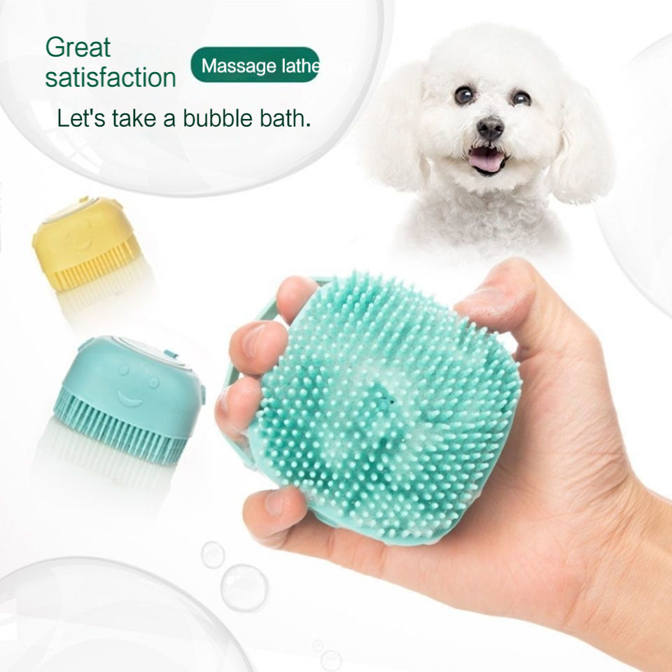 Dog bath brush with soap dispenser pet comb brush