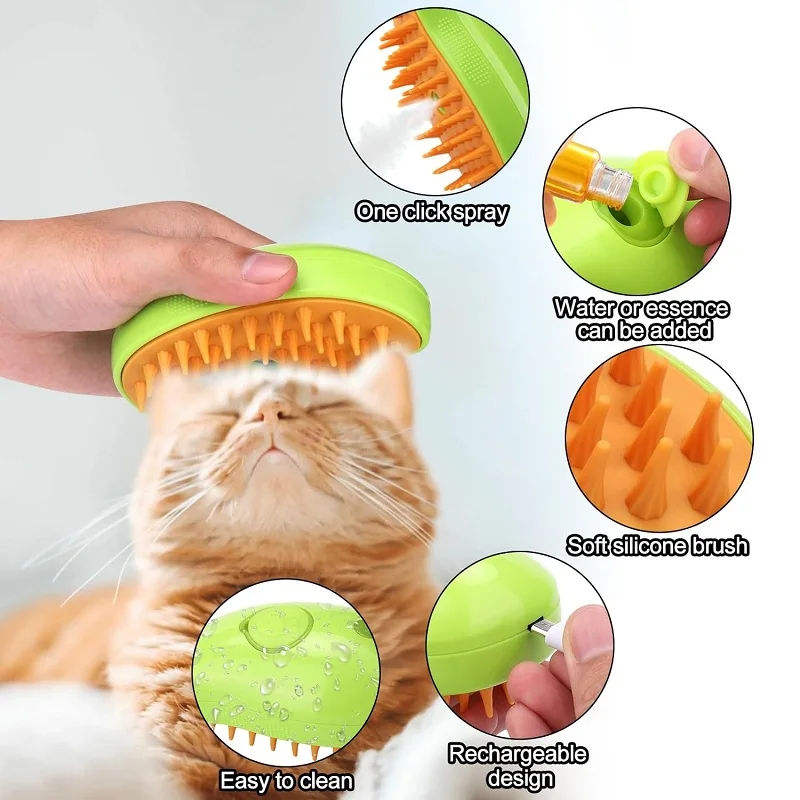 Electric Cat Steam Brush Silicone Pet Massage Comb Cat Steam Brush with Water Spray Hair for Brushing