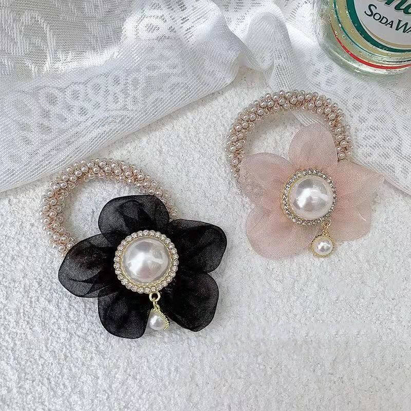 Women Hair Rope Pearl Crystal Elastic Hair Ties Flower Fabric Scrunchies Hair Band