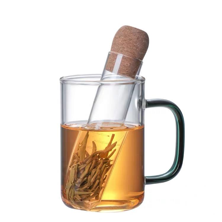 Unique Tube Shape Durable Borosilicate Glass Tea unique glass tube tea infuser with cork lid