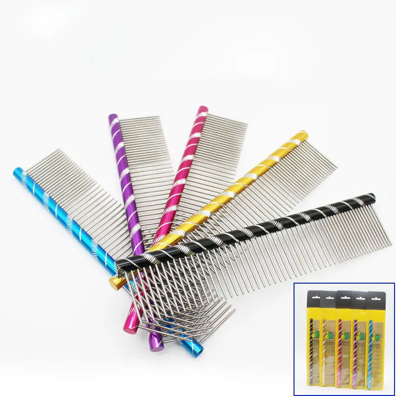 Multi Color Stainless Steel Metal Dog Grooming Comb Pet Cat Detangles and Smooths Fur Comb Brush