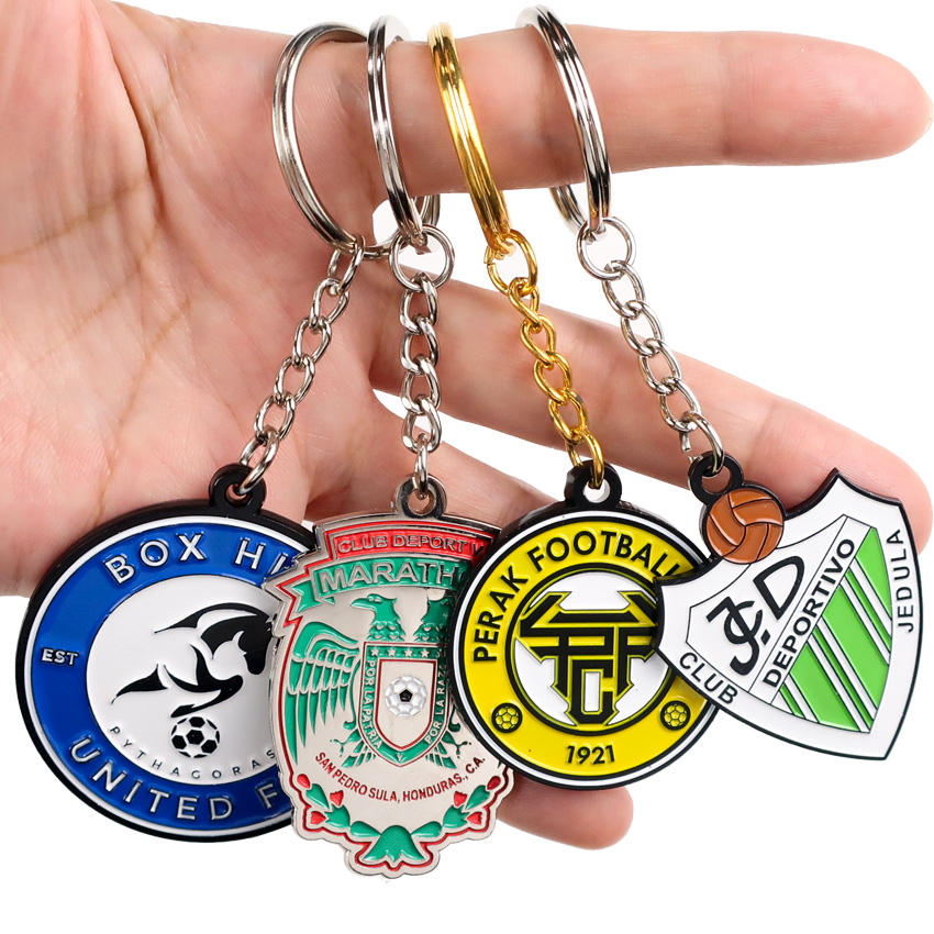 metal engraved football round type metal keychain