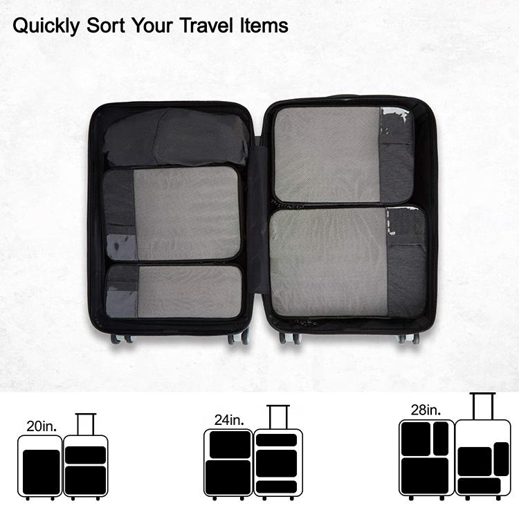 6 set compression suitcase luggage organizer for travel expandable packing cube storage pouch