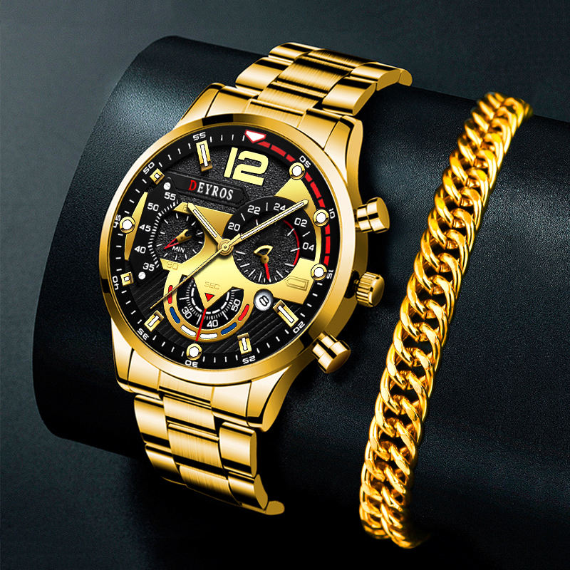 Men Stainless Steel Quartz Wristwatch Calendar Luminous Clock Men Business Casual Bracelet FD058